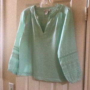 Rachel Zoe-Light Green-Linen Top-3/4 Sleeve-Size-Small-Made in India 🇮🇳